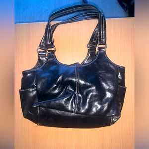 Small black leather bag